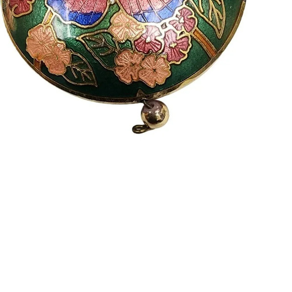 Vintage 60s-70s Cloisonné Enameled Butterfly Flower Round Pendant Multicolor - Picture 2 of 2